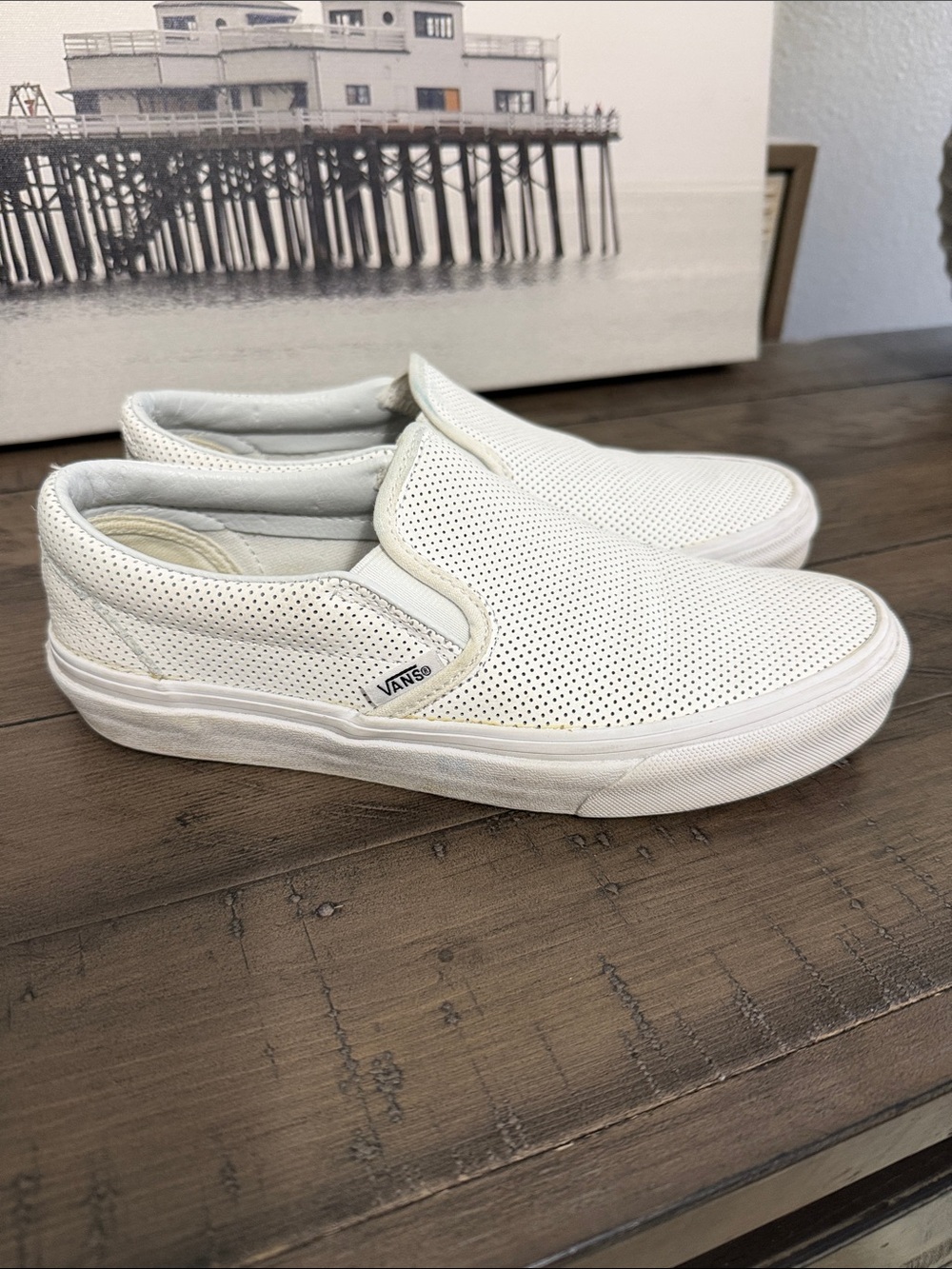 Vans White Perforated Leather Slip-On Sneakers